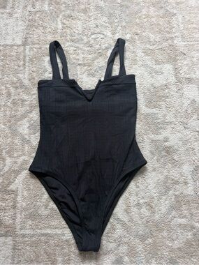 l*space Black Ribbed V-Front One-Piece Swimsuit